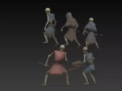 grupo de 5 esqueletos de fantasia guerreros  3D print model