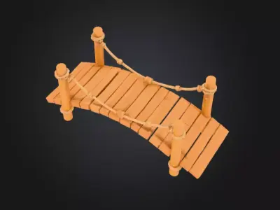 Cartoon Rope Wood Bridge Low-poly 3D model
