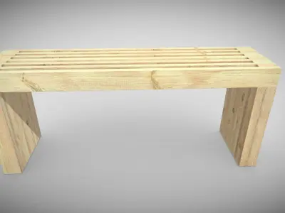 Wooden Bench Low-poly 3D model