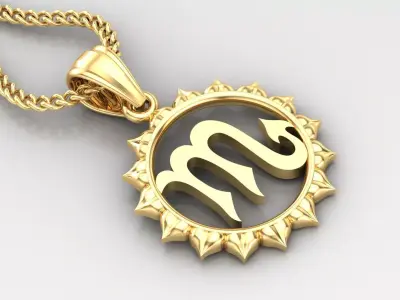 Sun Scorpio Light Gold Pendant Version 7 3D print model