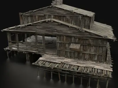 AAA SWAMP WETLAND FANTASY MEDIEVAL WOODEN HOUSE HUT TAVERN Low-poly 3D model