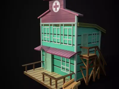 Low poly Cartoon hospital Low-poly 3D model