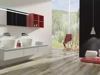 modern bathroom with parquet floor 3D model