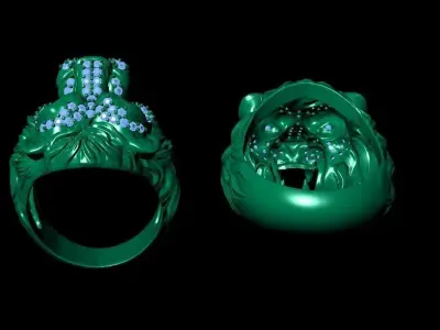 Majestic Lions Embrace Men Gemstone Ring Free 3D print model
