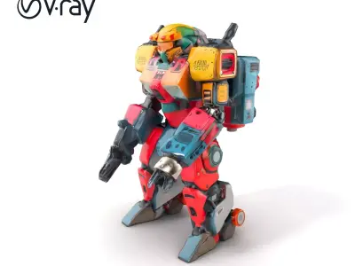 Brightly Colored Humanoid Military Robot model pack Low-poly 3D model