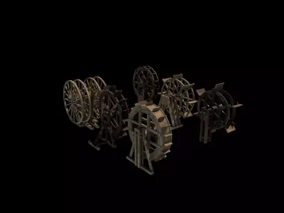 Watermill wheel set all 3D model