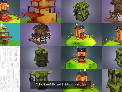 Collection of Stylized Buildings 3D Model Pack