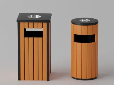 Wooden Trash Can Collection 3D model