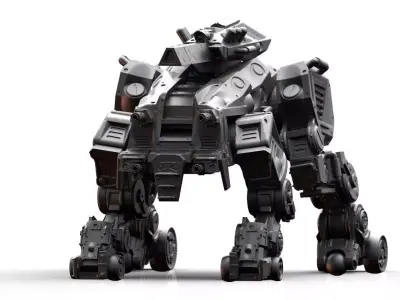 Robot- Crazy Horse Quad Mech with Rail Rifle 3D print model
