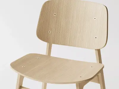 Scandinavian Modern Wooden Chair - Nordic Oak Dining Seat 3D model