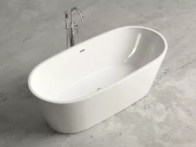Freestanding oval bathtub with floor-mounted tap 2 3D model