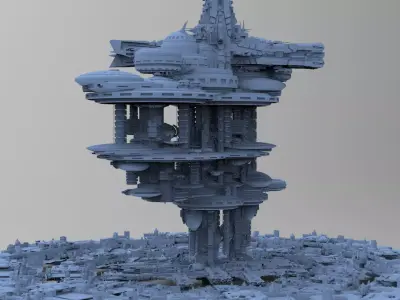 Sci-Fi City dystopia base Grid ground base 6 3D model
