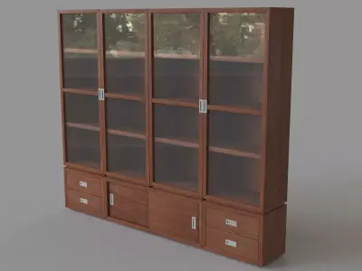Aspect Walnut 7-Piece Glass Door Storage Unit 3D model