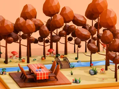 Autumn Low Poly Nature Scene Low-poly 3D model