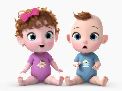  Cartoon Twin Baby Rigged 