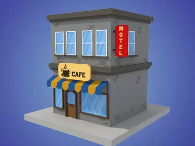 cafe motel cartoon building low poly Low-poly 3D model