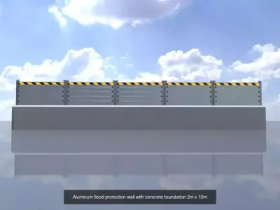 Alu flood protection with concrete foundation 2m all Versions 3D Model Pack