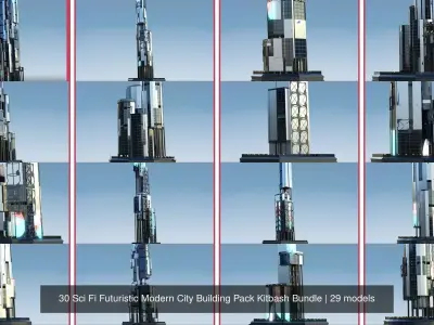 30 Sci Fi Futuristic Modern City Building Pack Kitbash Bundle