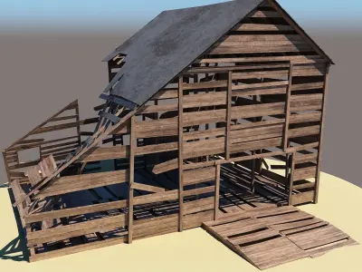 Barn2 wooden barn Low-poly 3D model
