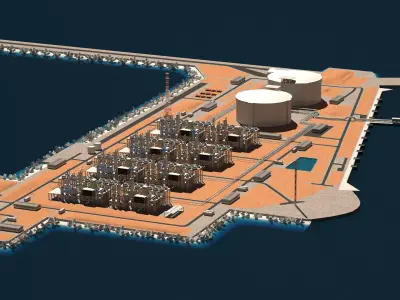 LNG Terminal Island and Ship 3D model