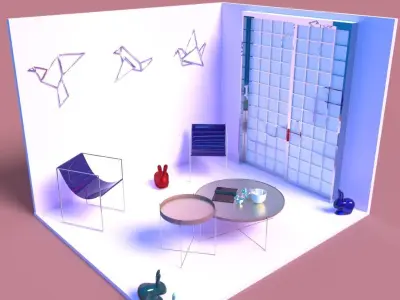 Terrace room with chairs and table 3D model