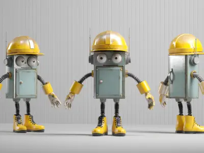 Construction Worker Robot Character Low-poly 3D model