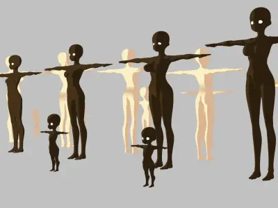 Rigged Black - White Female Characters Pack - x22 Manga models Low-poly 3D model