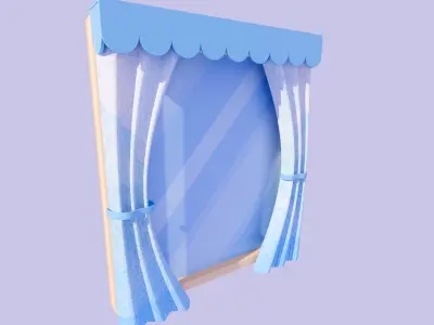 Stylized window and curtain 3D model