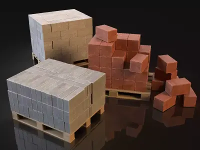 Concrete Block Set Free 3D model