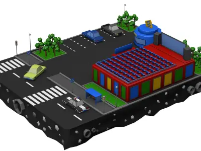 Cinema Low Poly city with buildings and cars Low-poly 3D model