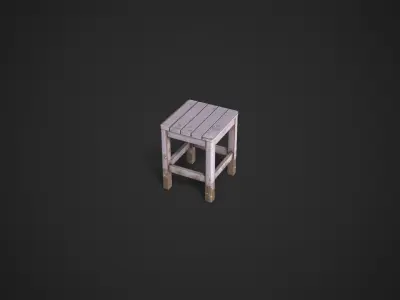Wooden Stool Old Low-poly 3D model