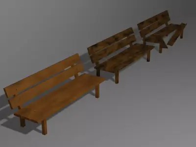 Wooden bench clear old and broken version Low-poly 3D model