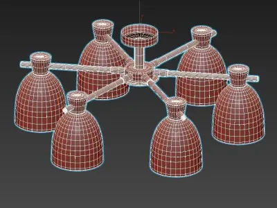 folke six light ceiling fixture gold 3D model