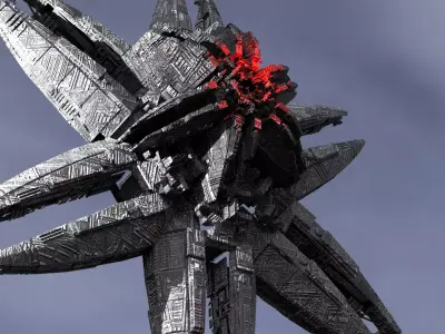 Dark Star Flower Ship design Kitbash  Low-poly 3D model