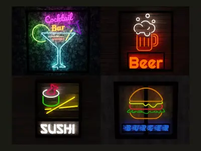Neon food signs pack 3D model