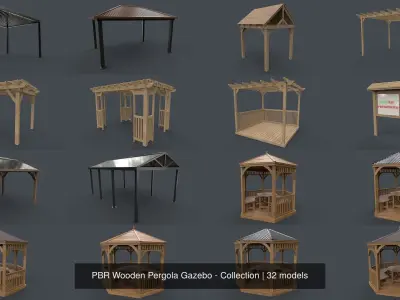 PBR Wooden Pergola Gazebo - Collection 3D Model Pack