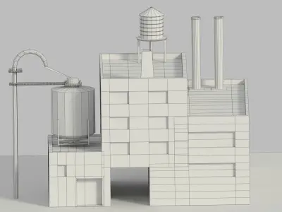 Low Poly Cartoon Refinery Low-poly 3D model