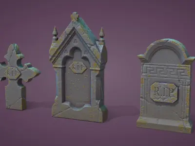 11 Tombstones Low-poly 3D model