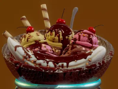 banana split bowl Low-poly 3D model
