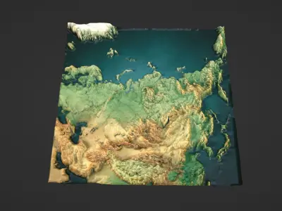 Russia Map Topography Low-poly 3D model