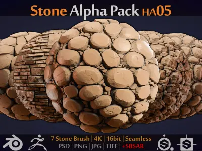 Stone and Brick Alpha Brush - HA05 - 4K - 16bit - SBSAR 3D model