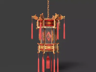 Chinese Palace Lantern  Low-poly 3D model 9