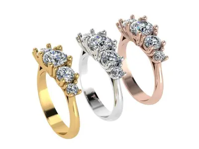 Ring111 three stone diamond ring gold 3D print model