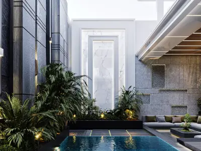 Luxury Courtyard Pool Scene 3D model