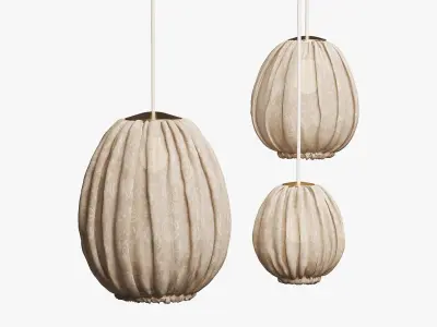 Set of fabric lampshades in beige 3D model