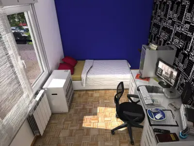 Room bedroom with walls and desk 3D model
