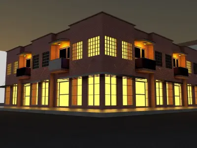High Quality Corner Building with Shop 3D model