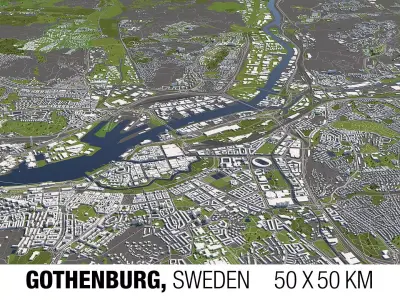 Gothenburg Sweden 50x50km 3D City Map 3D model