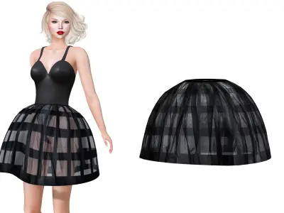 Wide Bottom Mini Puffy Skirt Low-poly 3D model