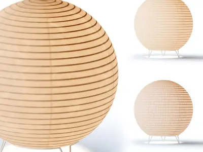 Round LED Japanese Style Lantern Rice Paper Desk Lamp 3D model